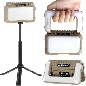 Akisong 617230376135 Rechargeable Led Work Light With Stand 1000lm Dimmable Cordless Foldable T