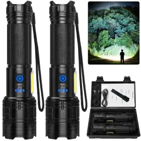 B0f29l93gs Alstu 99 000 Lumen Rechargeable Led Flashlight 2-pack Cob 7 Modes Camping