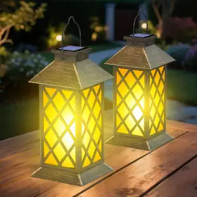 X3-dl03-patina02-cross Anyperfect 2 Pack 13 Inch Solar Lanterns With Flickering Flame Candle Outdoor Waterproof Ha