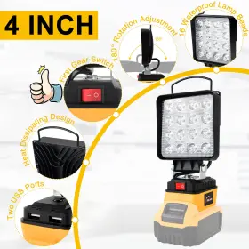 Ld-ldddw-4cdg Autojare Cordless Led Work Light For Dewalt 20v Battery With Dual Usb Hook Flood