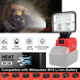 Autojare Ld-lddmwq-3c Wireless Led Work Light For Milwaukee M 18 18v Battery With Usb Cordless Outdoor