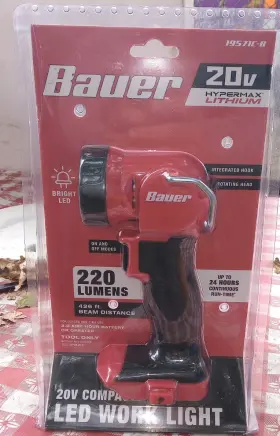 56925 Bauer New 20v Cordless Work Light Flashlight Hanging Hook 220 Lumen Tool Only