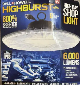 Bell And Howell 080313017148 1-ft 6000 Lumens Black Cool White Led Low Bay Garage Shop Light