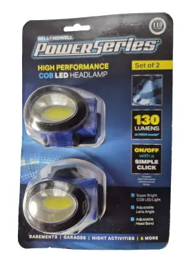 Bell And Howell 080313022906 Adjustable Lens Headband Blue Cob Led Headlamp Set Of 2