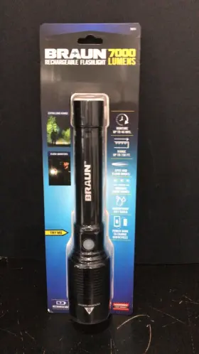 Braun 193175465818 7000lm Rechargeable Flashlight #59314 Black A8