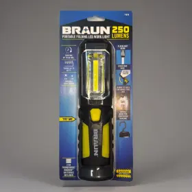 Braun 193175526991 Portable Folding Led Work Light Mechanical Magnetic Tilting Base 250 Lumen