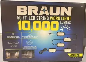 59223 Braun 50ft Led Work Light 10000lm Waterproof Construction String Lights Linkable