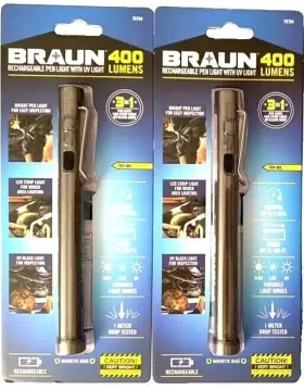 Braun 70764 400 Lumen Rechargeable Penlight With Uv Light 2-pack