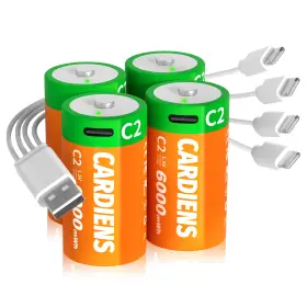 Cds-009-c-4p Cardiens 6000mwh Rechargeable C Batteries 4 Pack Lithium Cell Orange