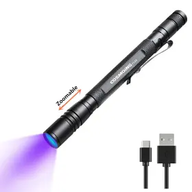 Fl16r-uv Cosmoing Uv Flashlight Rechargeable 395nm Ultraviolet Zoomable Blacklight Detector F