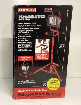 3473826 Craftsman 805673010352 New Sears Halogen Work Light With Tripod 250w-500w Dual-purpose
