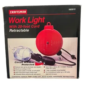 983915 Craftsman Work Light With 20 Foot Retractable Cord #983915 New Open Box