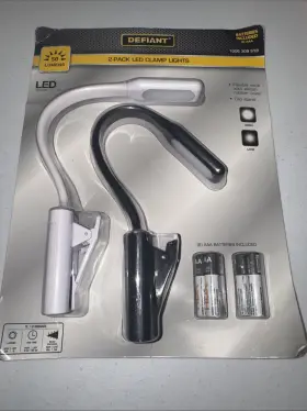 Defiant 850009207708 2 Pack Led Clamp Lights 50 Lumens Battery Operated Included Flexible
