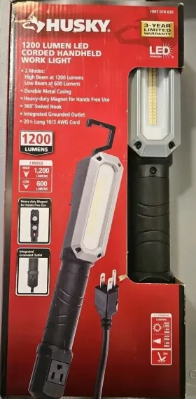 Durable 956117201455 Husky 1200 Lumens Led Corded Handheld Work Light Magnetic Base &