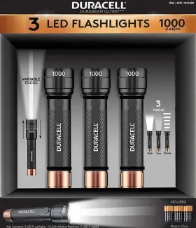 1671629 Duracell Durabeam Ultra Led Flashlight 1000 Lumens 3-pack