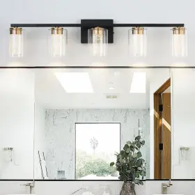 Am-70056-5 Emong 5-light Black&gold Bathroom Light Fixtures Dimmable 5cct Led Vanity Lig