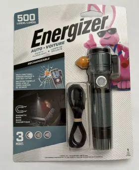 Energizer 039800143464 Rechargeable Auto Safety Metal Flashlight 500 Lumen Multi Use Magnetic