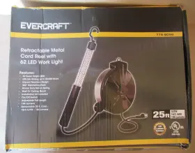 776-8056 Evercraft 664766597459 Retractable Metal Cord Reel With 62 Led Work Light