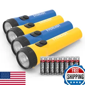 B08ym5s28f Eveready 4-pack Bright Led Flashlights Aa Batteries Blue/yellow Camping