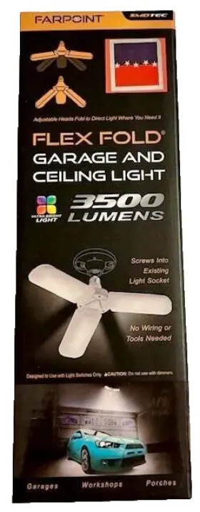 Farpoint 845181033504 Garage Ceiling Light 3500 Lumens Flex Fold No Wiring Adjustable Head