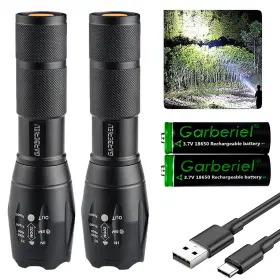 Af20171221 Garberiel 2sets Super Bright Rechargeable Led Flashlight Zoom Tactical Police Torch Light