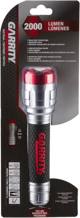 Ga8016 Garrity 2000 Lumen Tactical Led Flashlight 9xaa With Adjustable Zoom