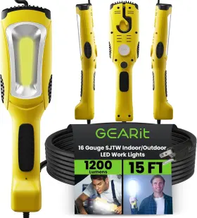 Gi-cob-1200lm-cord-15ft-yl Gearit Led Work Light 15 Feet 1200 Lumen Cob - 16 Gauge Sjtw Indoor/outdoo