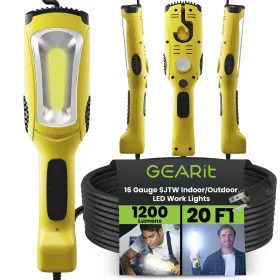 Gi-cob-1200lm-cord-20ft-yl Gearit Light 1200 Lumen 20ft Extension Cord Handheld Magnetic Base Heavy Duty