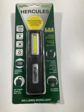 Go Green 815333019748 Hercules Cob Led Worklight Flashlight 200 Lumens Usb Rechargeable