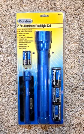 Gordon 792363038515 2-piece Aluminum Flashlight Set Blue #3851 New Old Stock Nos