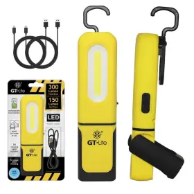 Gt-lite 850061958952 2 Pack Led Rechargeable Work Light - 600 Lumen Flashlight 6ft Cable Hanging