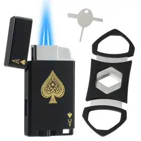 Ct0003 Haillai Lighter And Cutter Set Adjustable Double Jet Flame Butane Torch With