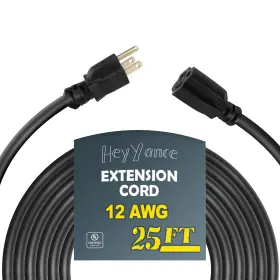 Dl-31 Heyyance 25 Ft Heavy Duty Outdoor Extension Cord Waterproof - 12/3 Sjtw 15a 1875w Blac