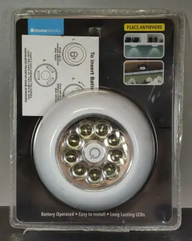 Home Works 042887423749 Bright 9 Led Push Light - Brand New