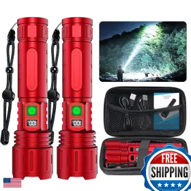 B0f99gdh4t Hoxida Usb Rechargeable Led Flashlight 1500m Beam 5-mode Zoom Ipx5 2-pack Red