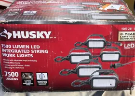 1003241117 Husky 7500 Lumen Led String Worklight 5 Lights Adjustable Straps 50 Ft Cord