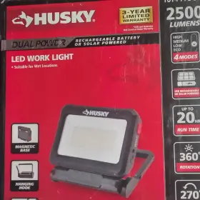 1014778870 Husky 2500-lumen Rechargeable Cordless Led Work Light Solar Magnetic Hook