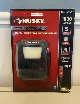 Husky 820909915645 Rechargeable 1 000 Lumens Utility Light Bluetooth Speaker 5 Modes Magnetic
