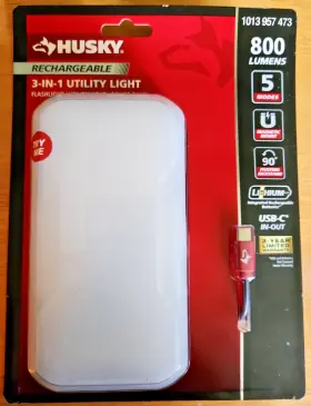 91641 Husky 820909919193 Rechargeable 3-in-1 Led Utility Light 800 Lumens Magnetic Usb-c 5 Modes V 91641 Husky 820909919193 Rechargeable 3-in-1 Led Utility Light 800 Lumens Magnetic Usb-c 5 Modes V