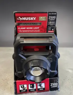 Husky 853865008168 2500 Lumens Rechargeable Led Clamp Work Light Charger Included