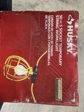875-951 Husky 50 Ft 5 Socket Yellow Corded Portable Worklight With Easy Open Guard
