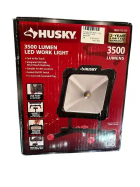 Husky 956117201523 Portable Led Work Light 3500-lumen With 5ft Cord And Grounded Plug No-replace Bulb