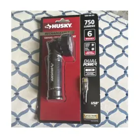 Hsky750dpswf Husky 750 Lumens Rechargeable Dual Power Swivel-head Led Flashlight