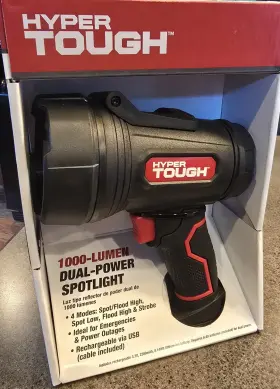 Hyper Tough 194346027644 1000 Lumen Brightness Led Dual Power Rechargeable Spotlight-new