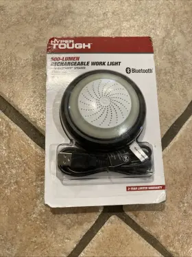 Hyper Tough 681131046473 500-lm Led Rechargeable Portable Work Light With Speaker - Black
