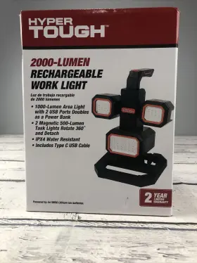 Hyper Tough 681131046497 2000-lumen Led Rechargeable Work Light And Detachable Spotlight
