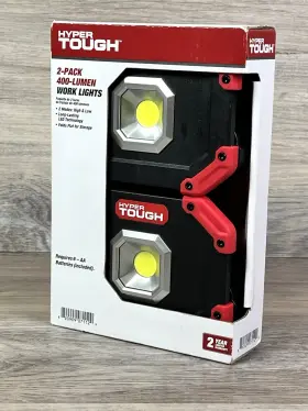 Hyper Tough 820909071129 400-lumen 2-pk Led Work Lights 180 Foldable Handle Battery Operated