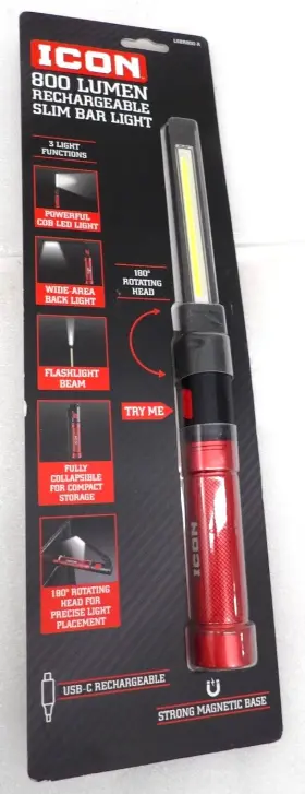 Lsbr800-r Icon 71074 800 Lumen Rechargeable Slim Bar Light Red