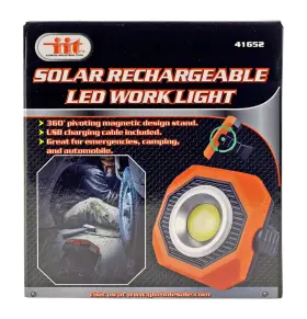 41652 Iit Solar Rechargeable Led Work Light With Rotating Stand For Auto Camping Edc