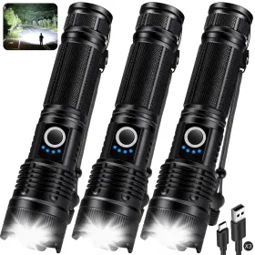 B0f9ns4g62 Kingcaesar 3-pack 90 000 Lumens Super Bright Rechargeable Led Flashlights